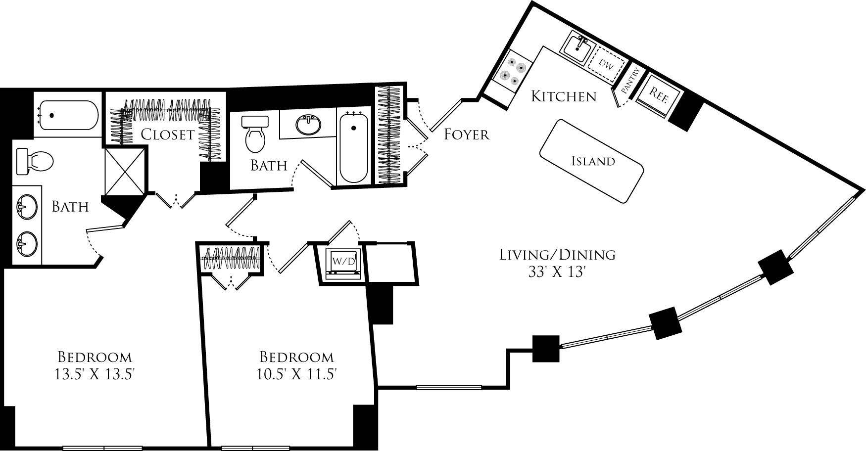 B2M floor plan with 2 beds, 2 baths and is 1188 square feet