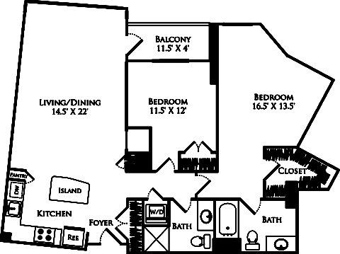 B2N floor plan with 2 beds, 2 baths and is 1191 square feet