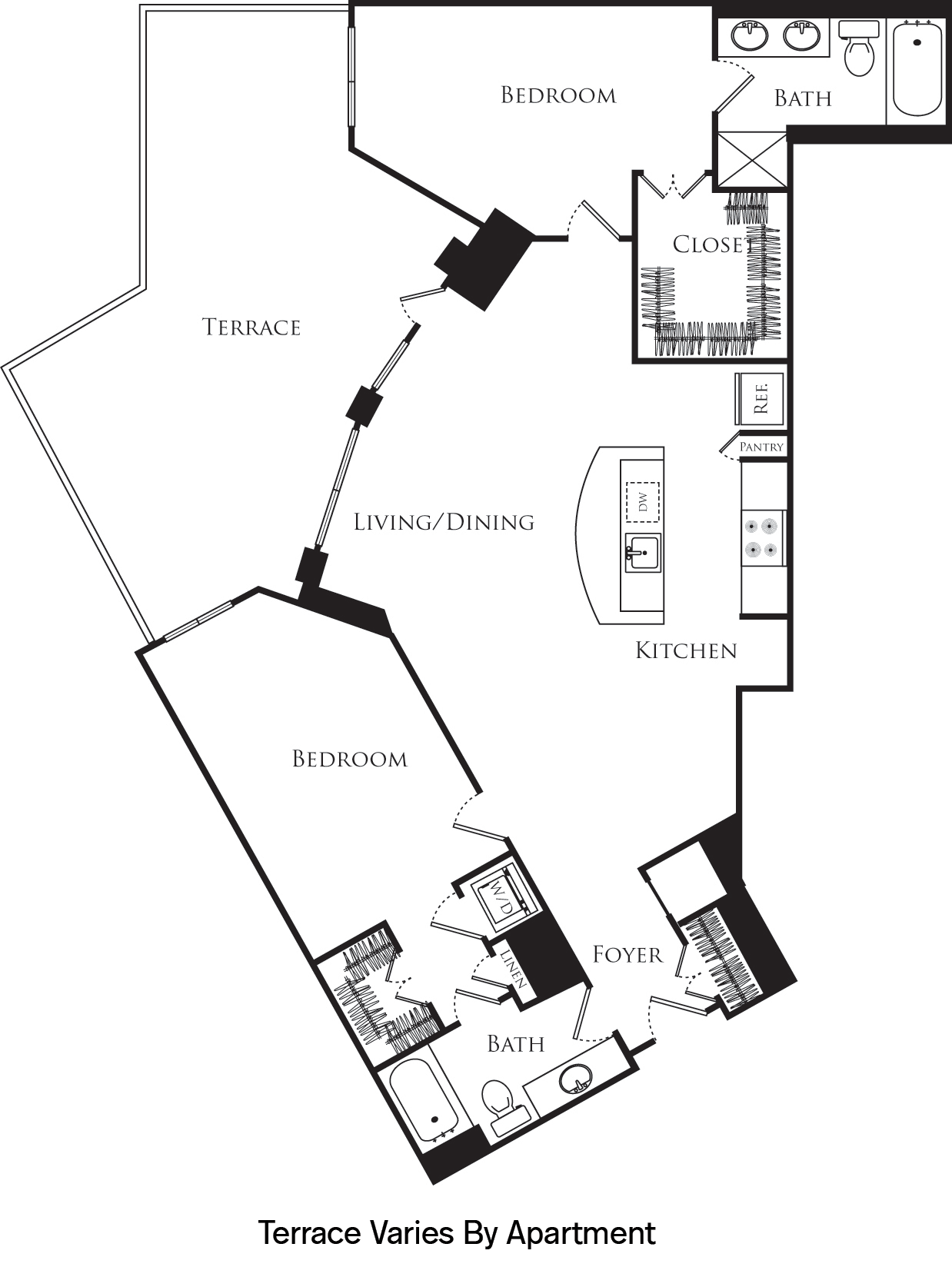 B2Q floor plan with 2 beds, 2 baths and is 1256 square feet