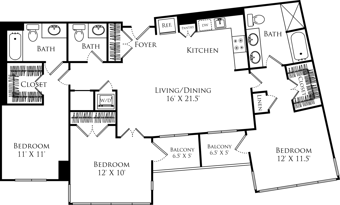 C3A floor plan with 3 beds, 2.5 baths and is 1295 square feet
