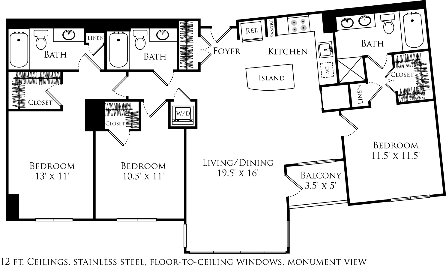 C3B floor plan with 3 beds, 3 baths and is 1377 square feet