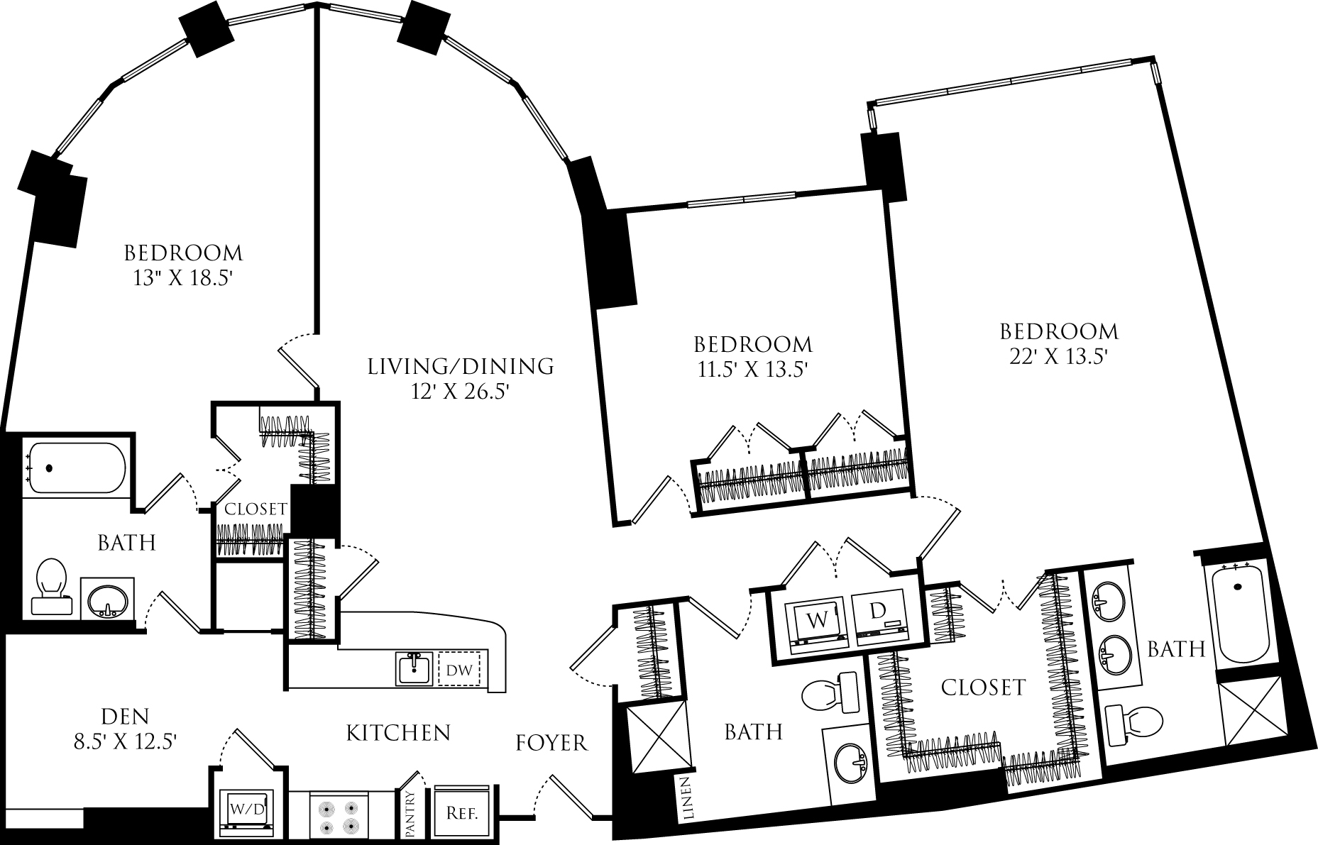 C3H + den floor plan with 3 beds, 3 baths and is 1811 square feet