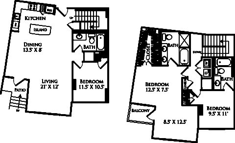 C3J floor plan is a duplex with 3 beds, 3 baths and is 1849 square feet