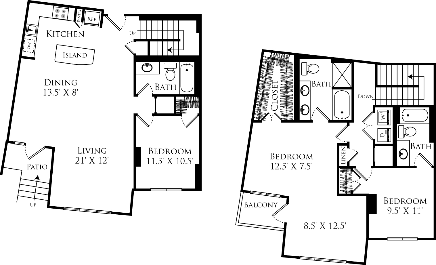 C3J floor plan is a duplex with 3 beds, 3 baths and is 1849 square feet