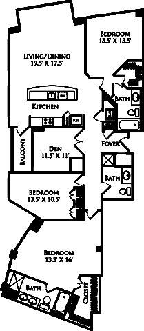 C3K + den floor plan is 3 beds, 3 baths and is 1920 square feet