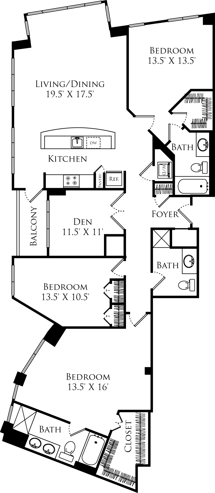 C3K + den floor plan is 3 beds, 3 baths and is 1920 square feet