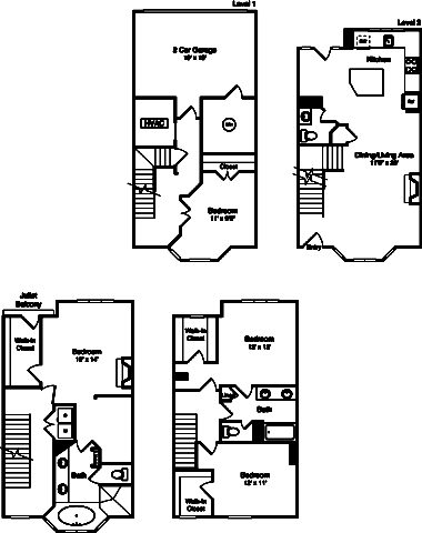 D3C townhouse floor plan is 4 beds, 2.5 baths and is 2832 square feet