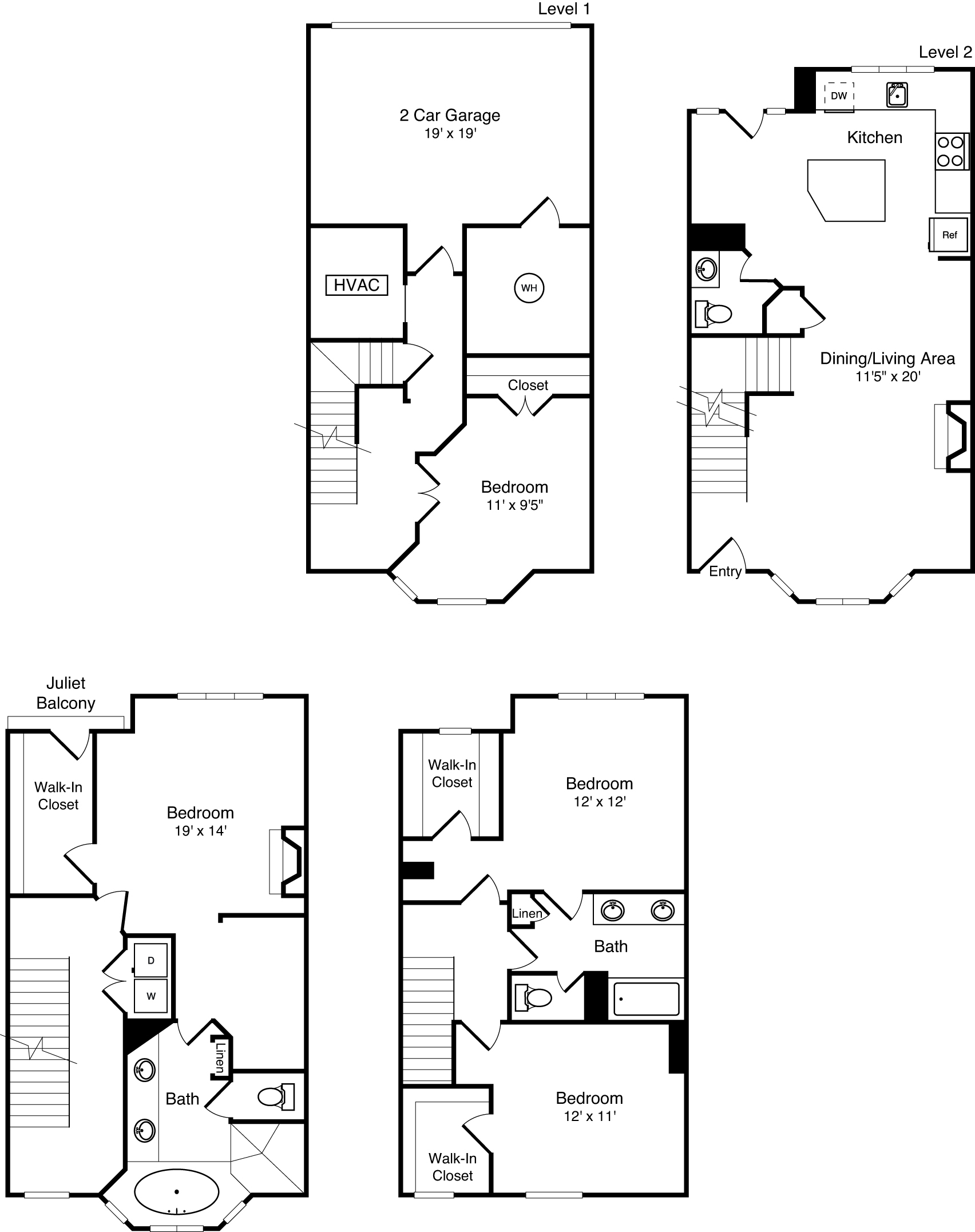 D3C townhouse floor plan is 4 beds, 2.5 baths and is 2832 square feet
