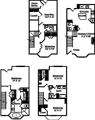 D4A townhouse floor plan is 4 beds, 3.5 baths and is 2832 square feet
