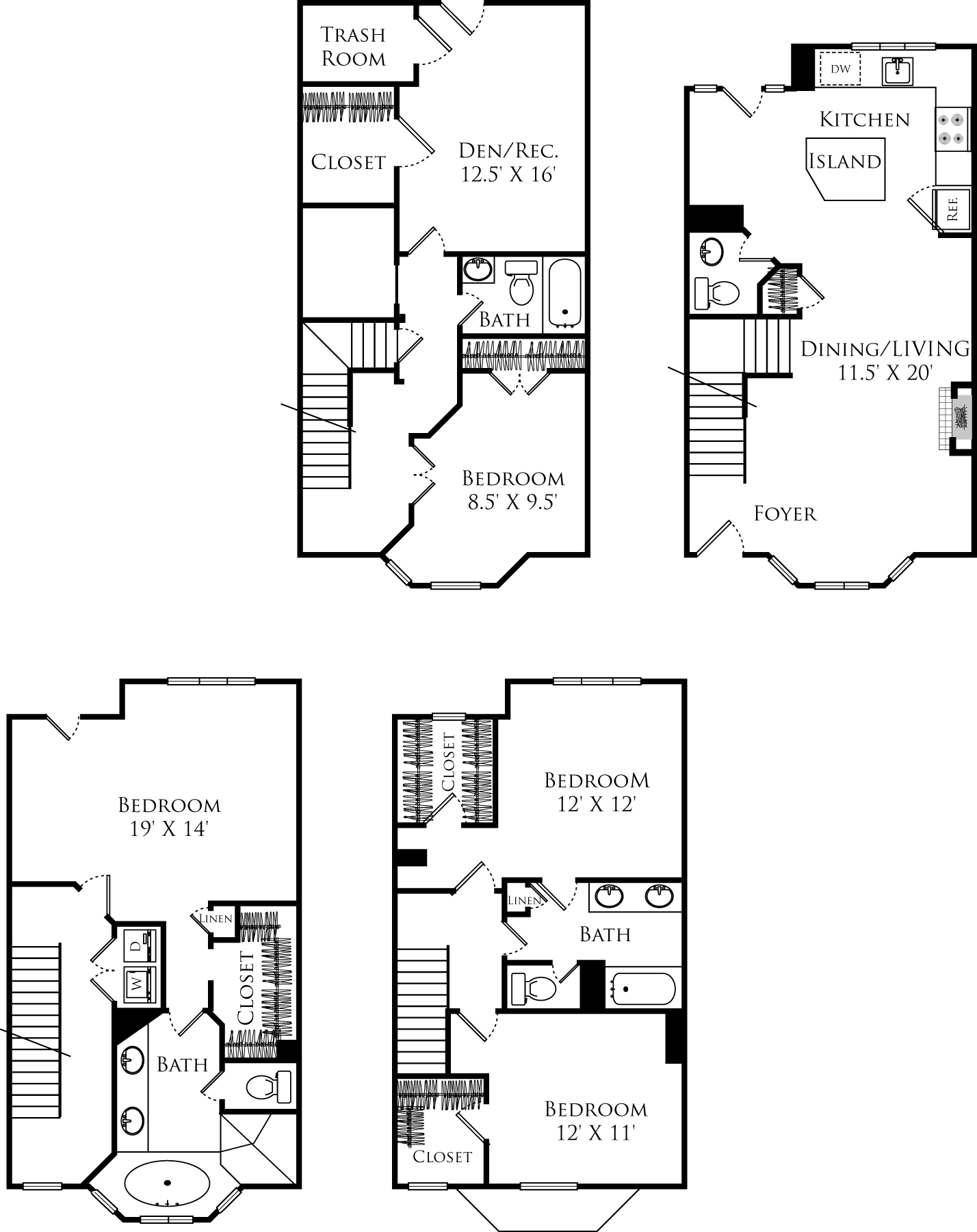 D4A townhouse floor plan is 4 beds, 3.5 baths and is 2832 square feet
